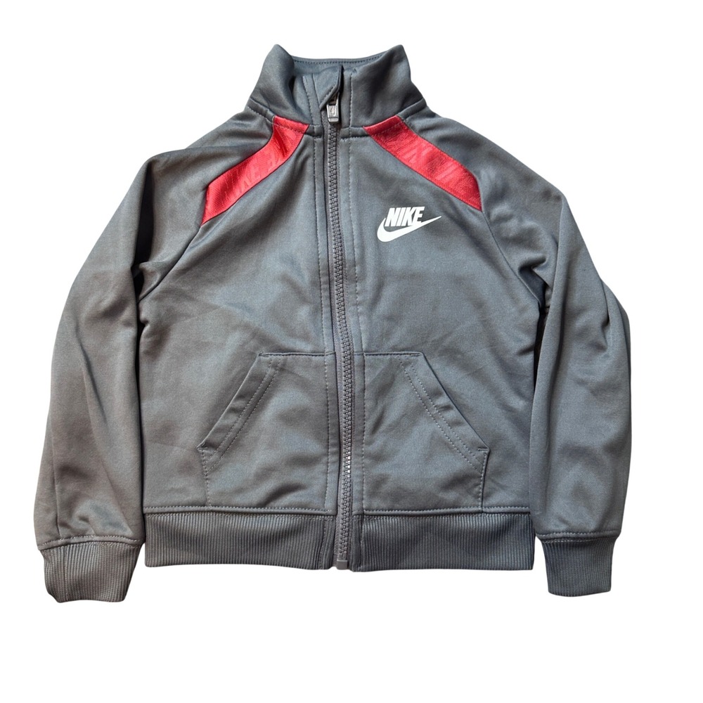 Nike Track Jacket Kids 2T Gray Red Full Zip Swoosh Logo Sportswear L156-M19
